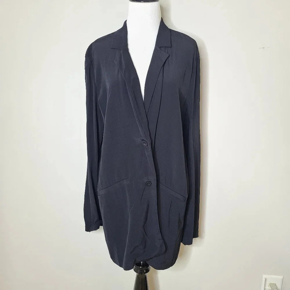 NWT Eileen Fisher Black Notch Collar Long Jacket S - Picture 2 of 9